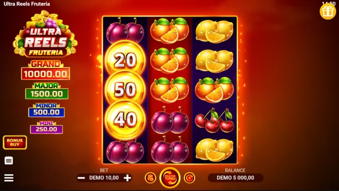 Ultra Reels Fruteria - главен екран за игра 3 на 5