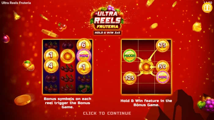 Ultra Reels Fruteria - почетно мени и копче за активирање